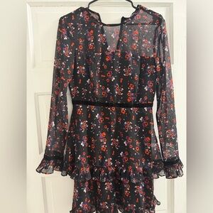 Lulu's Black Dress with Red and Blue Floral Accents